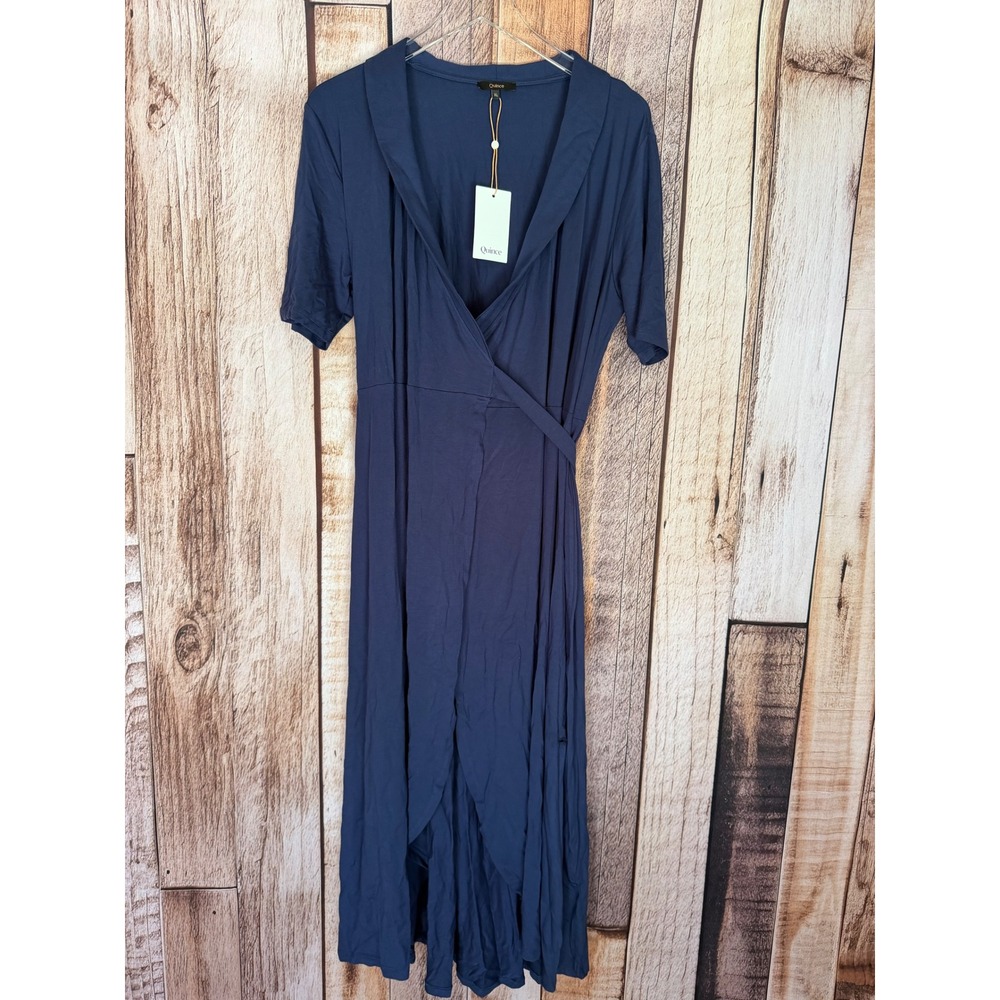Quince Tencel Jersey Midi Wrap Dress Classic Sustainable Soft Navy Blue XL NWT